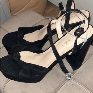 Black faux suede high heels with strap Size 11